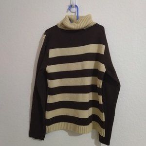 Tan and Brown Striped Sweater with Turtleneck